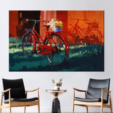 Kayra Export 1 Parça Kanvas Tablo, Vintage Bisiklet Boyama, Kırmızı Bisiklet Duvar Süsü, Yağlı Boya Baskısı,