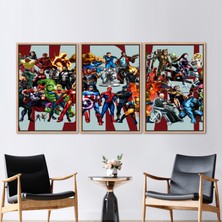 Kayra Export 3 Parçalı Naturel Çerçeveli Kanvas Tablo, Marvel Süper Kahraman, Çocuk Odası Kanvas,