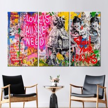 Kayra Export 3 Parçalı Kanvas Tablo, Grafiti Kanvas Dekor, Sokak Sanat Eseri,