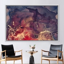 Kayra Export 1 Parça Beyaz Çerçeveli Kanvas Tablo, Kırmızı ve Mor Mermer, Lüks Mermer Sanat,