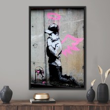 Kayra Export 1 Parça Siyah Çerçeveli Kanvas Tablo Banksy Angel Boy Soyut 3 Boyutlu Kanvas