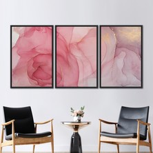 Kayra Export 3 Parçalı Siyah Çerçeveli Kanvas Tablo, Pembe Mermer, Modern Duvar Dekoru,
