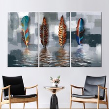 Kayra Export 3 Parçalı Kanvas Tablo, Soyut Tüy Duvar Sanatı, Modern Sanat, Yağlı Boya Baskısı,