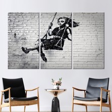 Kayra Export 3 Parçalı Kanvas Tablo, Banksy Girl Swing, Swing Girl Kanvas, Banksy Duvar Süsü, Resim Sanat,