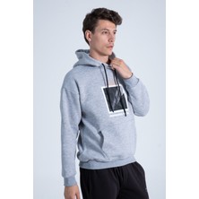 The Rule Erkek Gri Oversize Fit Önü Baskılı Kapüşonlu Içi Yumuşak Tüylü Sweatshirt RF0305