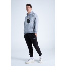 The Rule Erkek Gri Oversize Fit Önü Baskılı Kapüşonlu Içi Yumuşak Tüylü Sweatshirt RF0305