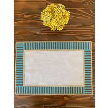 Lilies Atelier Mavi Çizgili 2'li Dikdörtgen %100 Keten Leke Tutmaz Amerikan Servis Supla