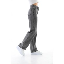 Shevega Antrasit Likralı Bol Paça Flare Jeans Salaş Kot Pantolon