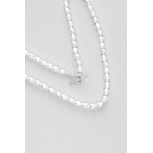 So CHIC Beyaz İnci 18 Ayar Beyaz Altın Kaplama 41 Cm Gümüş İnci Kolye