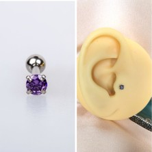 Bylin Cerrahi Çelik Mor Tek Taş Piercing (Taş Çapı 3mm, Bar Uzunluğu 6mm) - 1 Adet