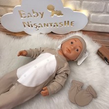 Baby Nisantashe İsme Özel Nakışlı Tavşan Tulum Takımı Kahverengi