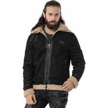 Cipo & Baxx CJ286 Kürklü Süet Siyah Ceket