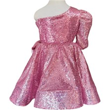 Zühre Balaban Pink Shine Pembe Tek Omuz Kız Çocuk Özel Gün Doğum Günü Abiye Elbise Little Girl Dress