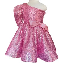 Zühre Balaban Pink Shine Pembe Tek Omuz Kız Çocuk Özel Gün Doğum Günü Abiye Elbise Little Girl Dress