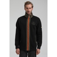 New World Polo Dik Yaka Siyah Slim Fit Fermuarlı Sweatshirt 22FWM64038