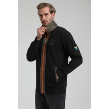 New World Polo Dik Yaka Siyah Slim Fit Fermuarlı Sweatshirt 22FWM64038
