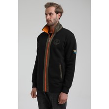 New World Polo Dik Yaka Siyah Slim Fit Fermuarlı Sweatshirt 22FWM64038