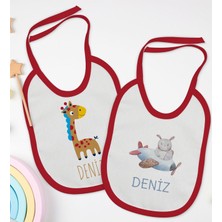 Bk Kids Kişiye Özel Isimli 2’li Kırmızı Mama Önlüğü-11