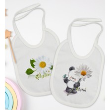 Bk Kids Kişiye Özel Papatya Temalı 2’li Beyaz Mama Önlüğü-2