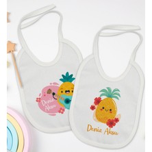 Bk Kids Kişiye Özel Sevimli Ananas Tasarımlı 2’li Beyaz Mama Önlüğü-1