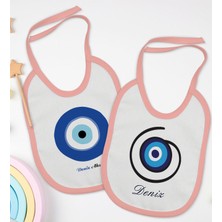 Bk Kids Kişiye Özel Nazar Boncuğu Tasarımlı 2’li Pembe Mama Önlüğü-1