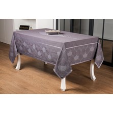 Finezza Aslı Lüx Jakar Polycotton  Tpkumaş  Füme Masa Örtüsü 160X220 cm  - 1256