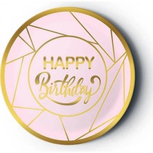 Çıtı Pıtı Store 8'li Karton Tabak Gold Yaldızlı Happy Pembe