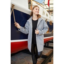 Rmg Kol Detaylı Büyük Beden Gri Kaşe Kaban