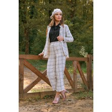 Küçüğüm Butik Beyaz Tüvit Şapka, Ceket ve Pantolon 3 Lü Takım