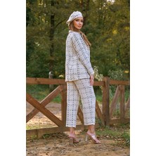 Küçüğüm Butik Beyaz Tüvit Şapka, Ceket ve Pantolon 3 Lü Takım