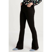 Ramrod  Kadın Siyah Solmayan Yüksel Bel Likralı Toparlayıcı Ispanyol Jeans Pantalon Harmony