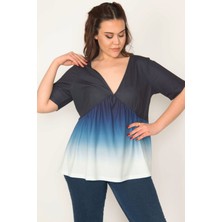 Şans Tekstil Batik Desenli V Yakalı Bluz