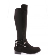 DGN 505-22K Kadin Arkasi Strech Yani Fermuarli Knee High Flats Çizme