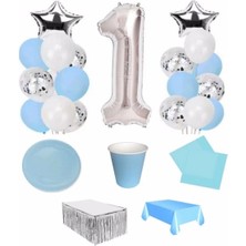 Çıtı Pıtı Store Mavi Gümüş 1 Yaş Lüks Hazır Doğum Günü Seti