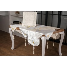Finezza Clair Kadife Nakışlı Runnerlı Krem Salon Takımı 5 Parça - 1274