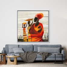 Kayra Export 1 Parça Beyaz Çerçeveli Kanvas Tablo Bebek Ile Afrikalı Kadın Etnik Duvar Süsü