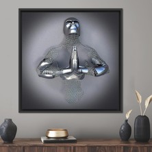 Kayra Export 1 Parça Siyah Çerçeveli Kanvas Tablo 3D Gümüş Insan Tuvali 3D Sanat Soyut Sanat Eseri