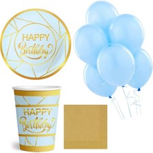 Çıtı Pıtı Store Altın Happy Birthday Temalı Parti Seti Mavi 8 Kişilik