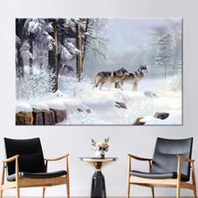 Kayra Export 1 Parça Kanvas Tablo Karlı Kanvas Dekor Manzara Baskılı Kurt Duvar Süsü