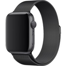 Bagies Apple Watch Seri 7 41 mm Uyumlu Çelik Örgü Milano Loop Mıknatıslı Kordon - Siyah