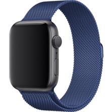 Bagies Apple Watch Seri 7 41 mm Uyumlu Çelik Örgü Milano Loop Mıknatıslı Kordon - Lacivert