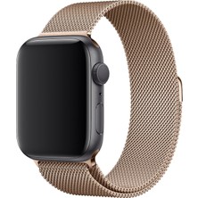 Bagies Apple Watch Seri 7 45 mm Uyumlu Çelik Örgü Milano Loop Mıknatıslı Kordon - Gold