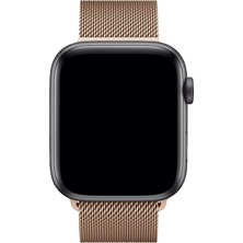 Bagies Apple Watch Seri 7 45 mm Uyumlu Çelik Örgü Milano Loop Mıknatıslı Kordon - Gold