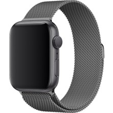 Bagies Apple Watch Seri 7 45 mm Uyumlu Çelik Örgü Milano Loop Mıknatıslı Kordon - Uzay Gri