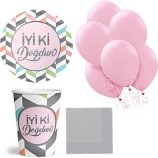 Çıtı Pıtı Store Gümüş Iyi Ki Doğdun Karnaval Parti Seti Pembe 8 Kişilik