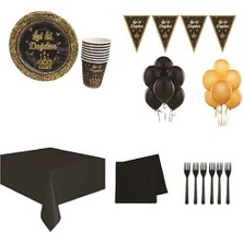 Çıtı Pıtı Store Siyah Gold Yetişkin Doğum Günü Parti Malzemeleri Süsleri Seti 16 Kişilik