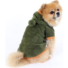 Max Design Welsoft Ponponlu Pet Ceket Kapşonlu Yeşil Köpek Kedi Kıyafeti