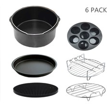 Lyle 6 Parça 7 Inç (18cm) Yui / Xiaomi / Philips / Kumtel Uyumlu Air Fryer Aksesuarları Set - Siyah (Yurt Dışından)