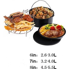 Lyle 5 Parça 8 Inç (20cm) Yui / Xiaomi / Philips / Kumtel Uyumlu Air Fryer Aksesuarları Set - Siyah (Yurt Dışından)