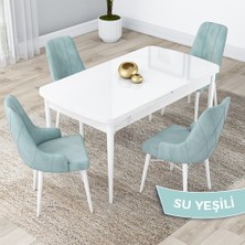 Canisa Concept Kar Serisi, 80X132 Açılabilir Mdf Mutfak Masa Takımı, Beyaz Masa 4 Sandalye